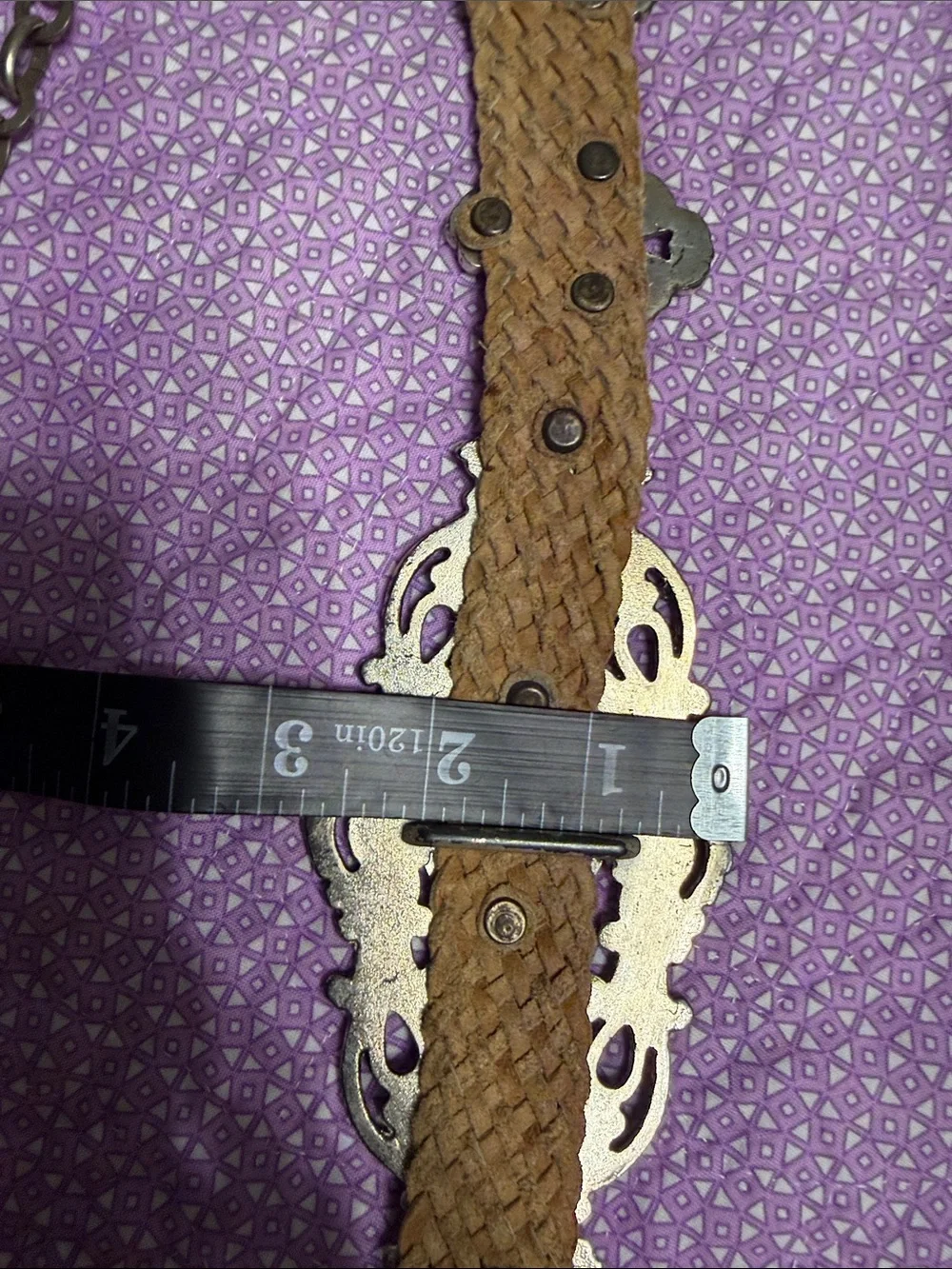 Vintage Genuine Leather Branded Concho Belt Boho Western Festival Hip Chain 40.”